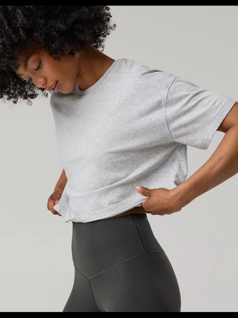 Aerie - Like New Let's Stretch Crop Tee Light Grey - M